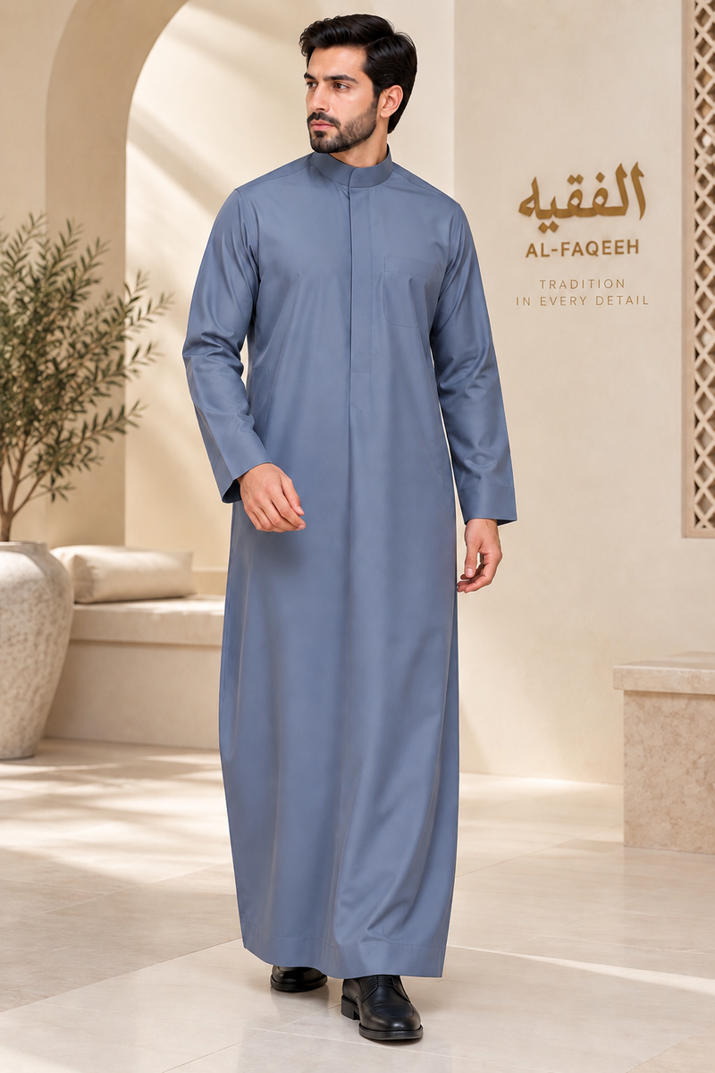 AL FAQEEH SAUDI STEEL BLUE STYLE PREMIUM THOBE