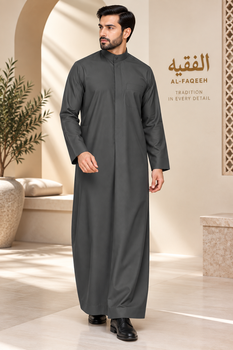 AL FAQEEH SAUDI STYLE CHARCOAL GREY PREMIUM THOBE