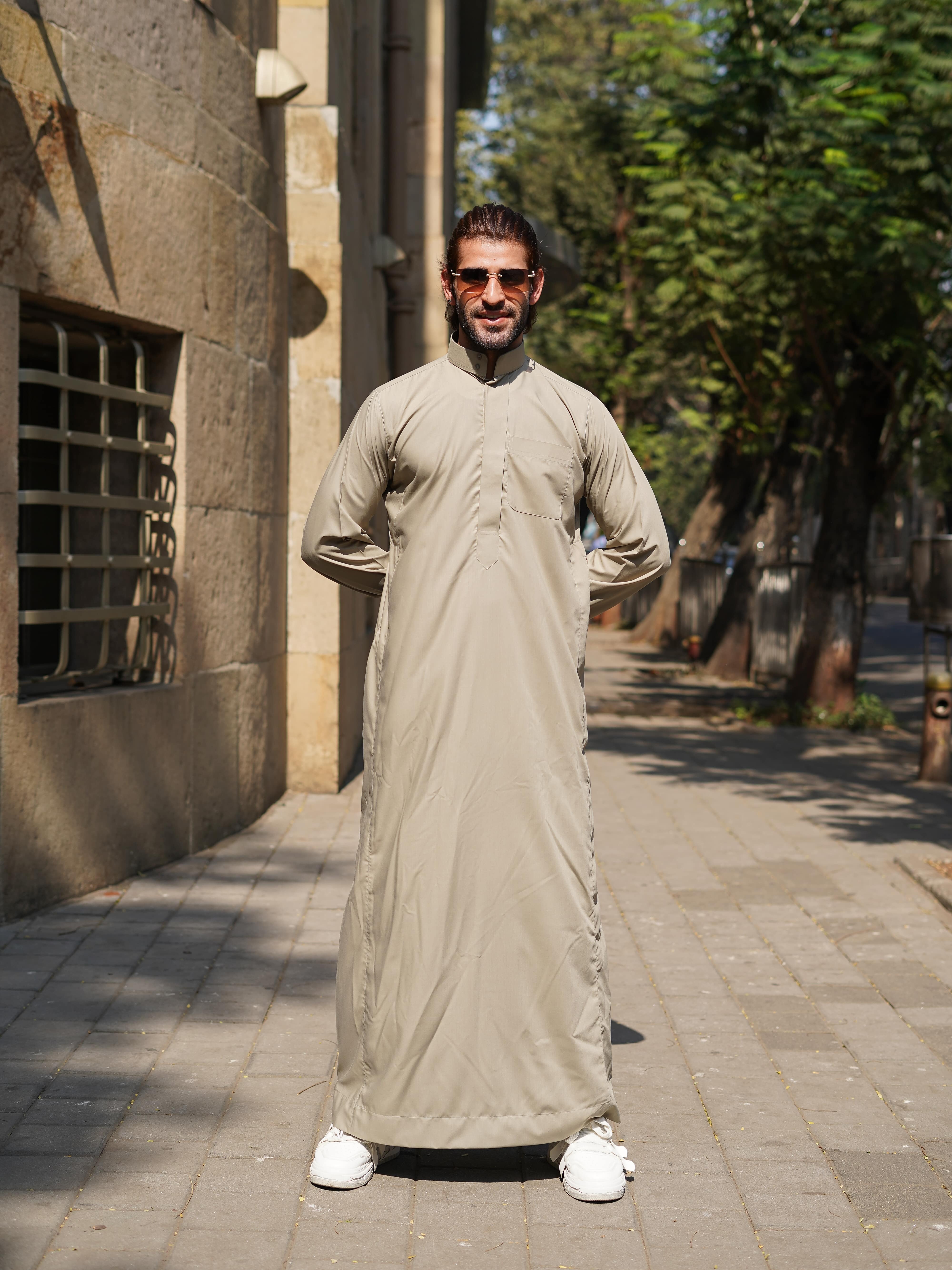 Pastel Grey Colour Thobe For Men